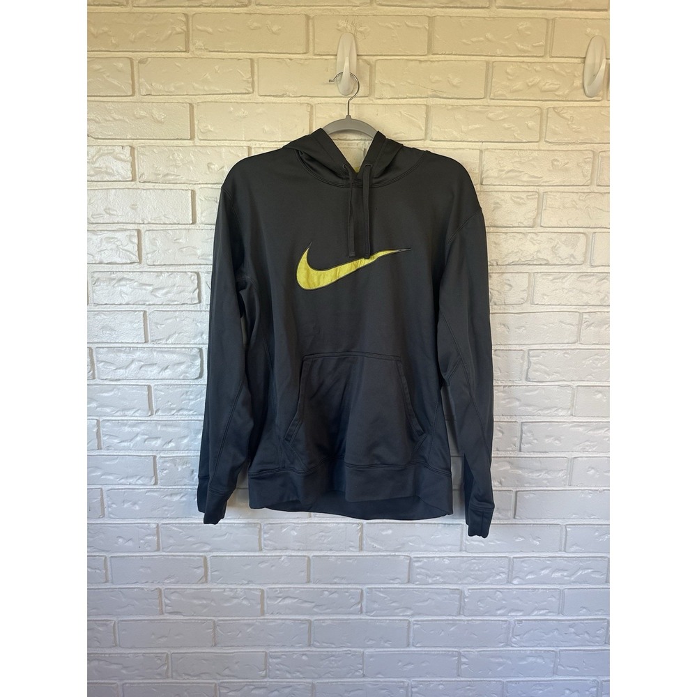 Nike Therma-Fit Mens Size M Gray Neon Yellow Pullover Hoodie Sweatshirt NO TAG